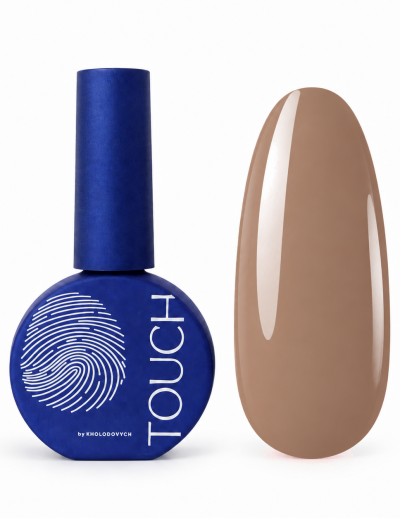 TOUCH Gel Polish №05, кавово-бежевий, 9 мл — флакон і зразок кольору