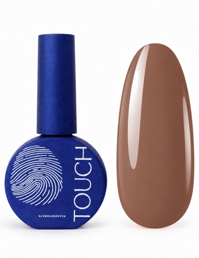 TOUCH Gel Polish №06, теплий коричневий, 9 мл — флакон і зразок кольору