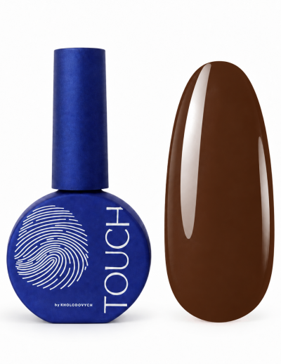 TOUCH Gel Polish №07, шоколадно-коричневий, 9 мл — флакон і зразок кольору